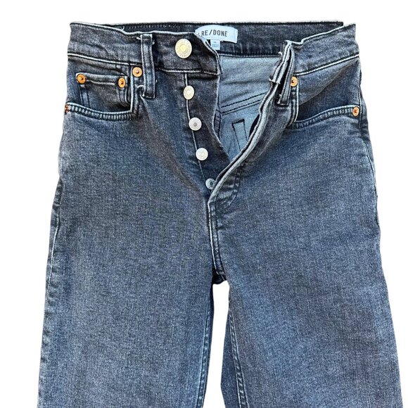 Re/Done Black Distressed Button Fly Crop Cut Off Jeans Size 25 - Picture 2 of 12